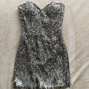 Silver Scala Sequin Beaded Cocktail Dress